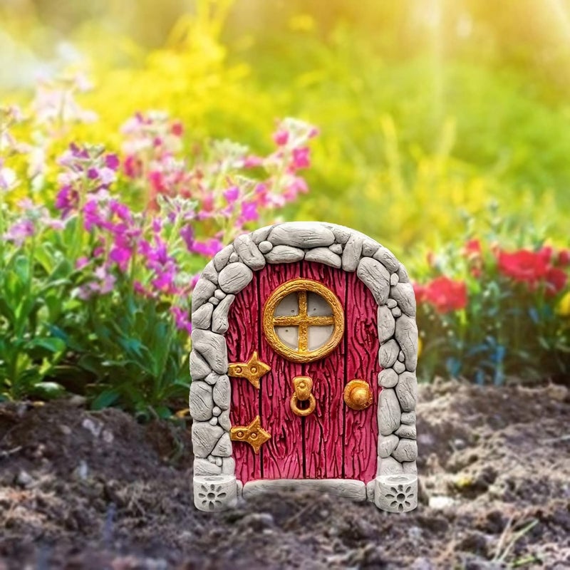 SETOFI Fairy Door for Tree, Wooden Fairy Doors Elf Door Miniature Wood Doors for Garden Yard Trees Ornaments (B) - Image 3
